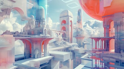 Twisted Architectural Elegance: Surreal Urban Fantasy./n