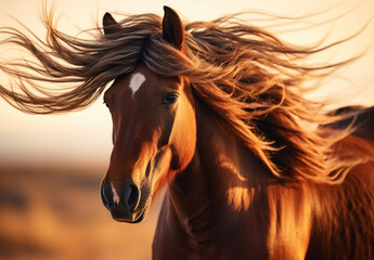 horse gallops in motion, powerful beautiful horse, portrait, close