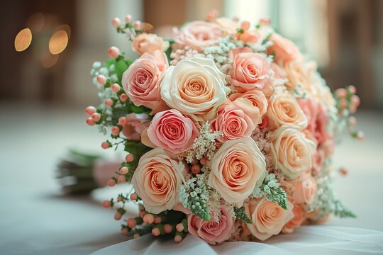 close up beautiful wedding posy bouquet, wedding ceremony theme concept, Generative Ai