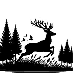 minimalist Wild deer run on the forest vector black color silhouette, Black color silhouette, isolated white background (12)