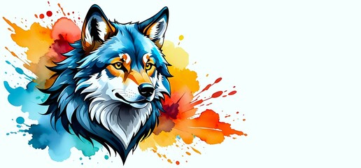 Illustration of a wolf showing face with watercolor theme on white background