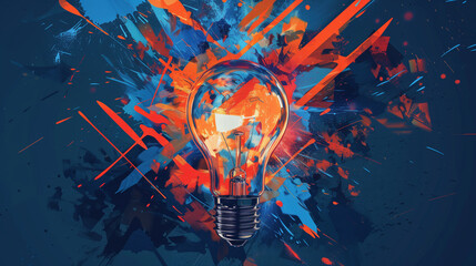 Explosive Creativity Concept with Light Bulb Shattering into Colorful Splinters - obrazy, fototapety, plakaty