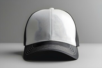 Front view white and black baseball cap mockup isolated on white. Concept Mockup Design, White Cap, Black Cap, Isolated Background, Front View