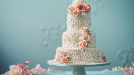 Elegant Floral Wedding Cake in a Vintage Setting