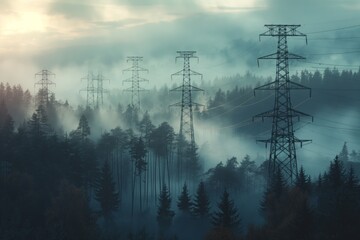 Increasing the number of transmission lines in rural areas to increase grid capacity and use clean fuels from renewable energy sources. - obrazy, fototapety, plakaty