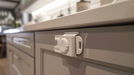 Close-up on child-proof cabinet locks with magnetic design, showcasing innovative and inspired security solutions for family safety
