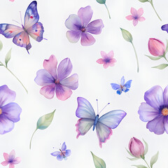 Seamless pattern with colorful blooms and butterflies 3