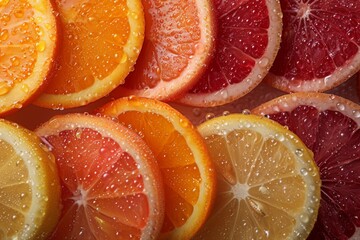 High-quality image of citrus fruit slices with water drops perfect for food and beverage concepts