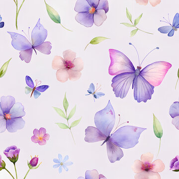 Seamless pattern with colorful blooms and butterflies 2