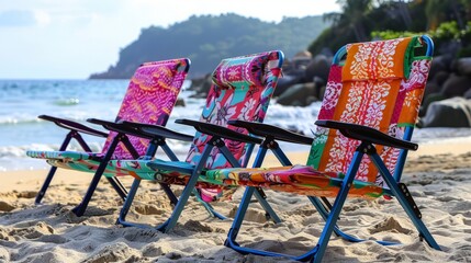 Beach chair 3d handmade style with adjustable reclining positions. Summer holiday and vacation concept for tourism.