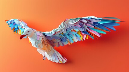 Obraz na płótnie Canvas Seagull 3d handmade style flying overhead with outstretched wings, colorful