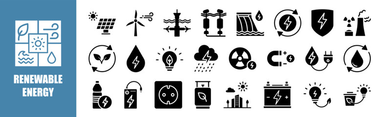 Renewable Energy icon set for design elements	