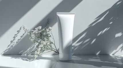 White blank plastic tube for cosmetic on white background