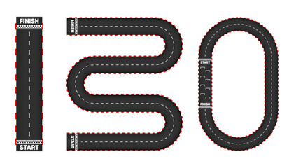 Race Track. Start and finish line racing. Start or finish on car race. Grunge textured on the asphalt road. Vector illustration.