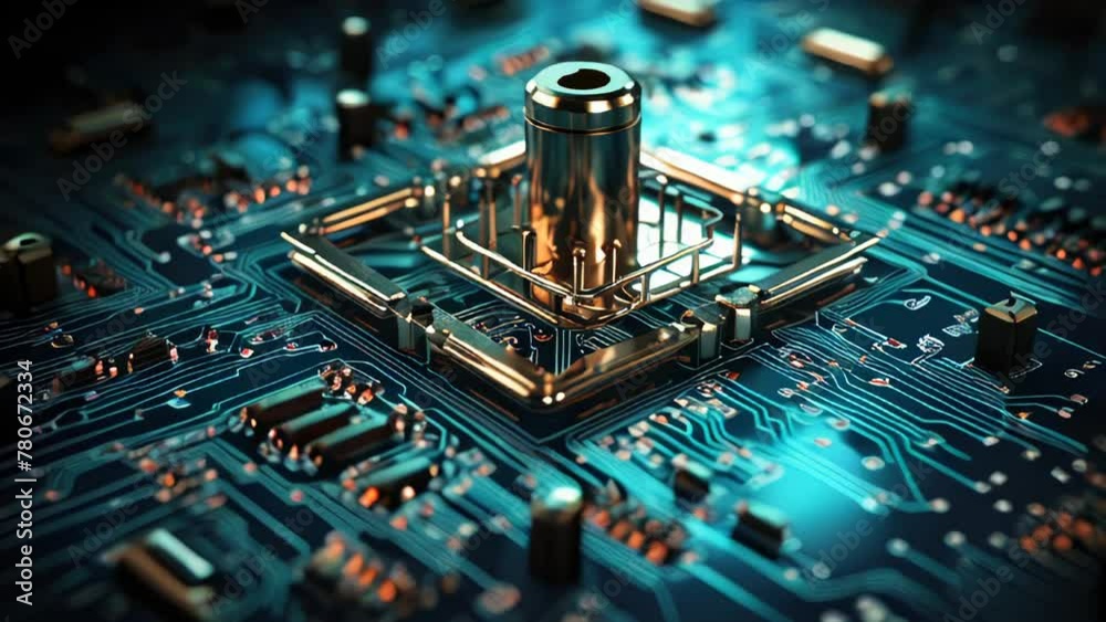 Poster computer futuristic boards with microchips energy chips and transistors on high tech computer abstra