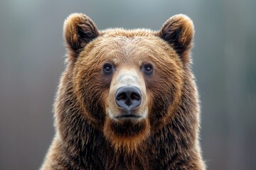 Detailed close-up capturing the captivating and thoughtful expression of a brown bear's face - obrazy, fototapety, plakaty