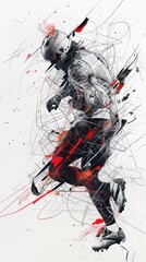 Abstract black and white illustration of a dynamic male athlete in motion with artistic ink splatter effects.
