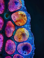 Crosssection of a plant stem under a microscope, cell growth, no people, closeup , 8K Ultra HD