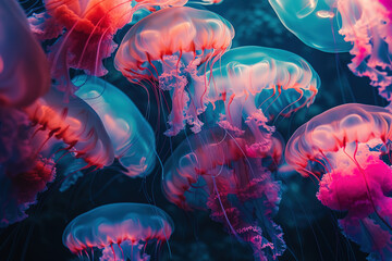 Neon jellyfish - obrazy, fototapety, plakaty