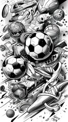 Abstract black and white illustration of a dynamic male athlete in motion with artistic ink splatter effects.