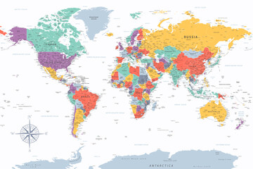 World Map - Highly Detailed Colored Vector Map of the World. Ideally for the Print Posters. - obrazy, fototapety, plakaty