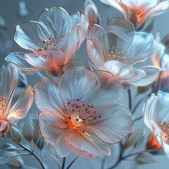 Ethereal translucent flowers with a soft glow, set against a muted background for a dreamy look.