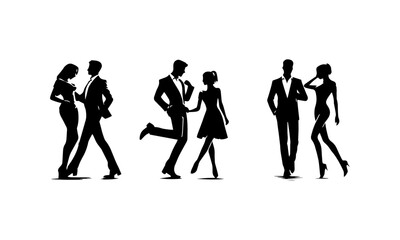 Fototapeta na wymiar silhouettes and vector icon set of dancing couple's in black and white dancing couple's in black and white design 
