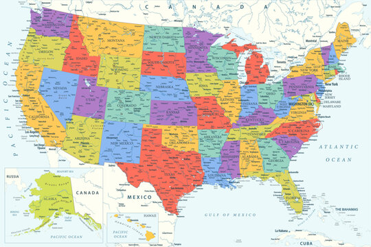 United States - Highly Detailed Colored Vector Map of the USA. Ideally for the Print Posters.