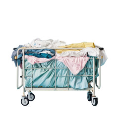 Rectangular laundry cart with clothes on transparent background