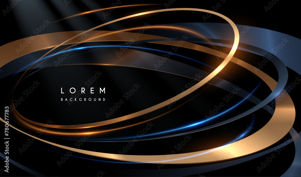 Wall mural abstract metal rings with blue and gold light effects