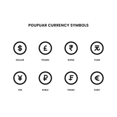 Set of the most popular currency symbol
