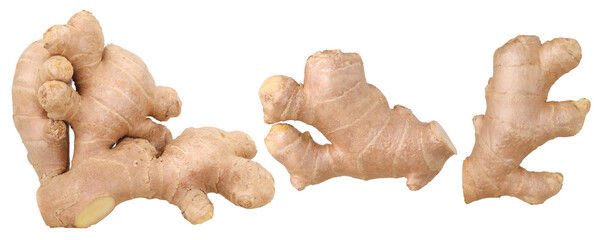 Close-up, Fresh ginger rhizome isolated, transparent PNG, PNG format, cut out, collection, set - obrazy, fototapety, plakaty