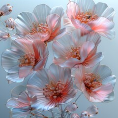Elegant digital art of translucent flowers with a soft pastel color palette, ideal for backgrounds or creative designs.
