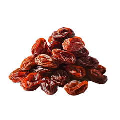 A pile of dried raisins on transparent background, natural food