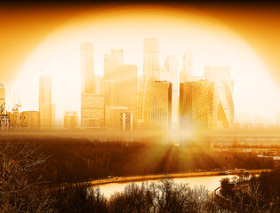 Moscow city covered with atomic blast illustration backdrop - 780680376