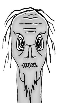 Nervous old man monster drawing loop animation