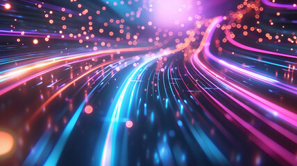 Colorful light trails with motion effect. Illustration of high speed light effect on black background