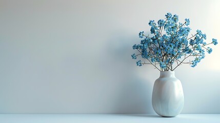 home interior with blue flowers in a vase on a light background for product display