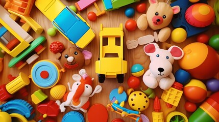 Fototapeta na wymiar Baby kids toys frame on background, Toy many colorful educational wooden. play, Top view, executive function, kid, skill, education, intelligence quotient, emotional quotient, childhood, development