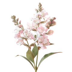 Pink blossoms with green leaves on transparent background create art
