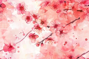 Watercolors of sakura flowers, seamless pattern tile.