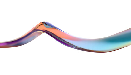 Abstract liquid glass shape with colorful reflections. Ribbon of curved water with glossy color wavy fluid motion. Chromatic dispersion flying and thin film spectral effect. - obrazy, fototapety, plakaty