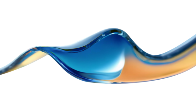 Abstract liquid glass shape with colorful reflections. Ribbon of curved water with glossy color wavy fluid motion. Chromatic dispersion flying and thin film spectral effect.