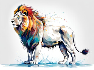  Mighty   lion Mighty lion  running by the water, jumping,lion illustrations, picture books, POD images