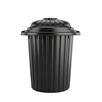black garbage bin isolated on transparent or white background cut out clipping path PNG