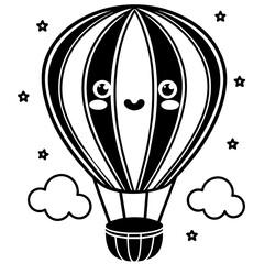 kawaii-nursery-art-with-hot-air-balloon--white-bac 