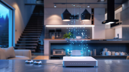 A 5G router central to a network of smart home devices, from thermostats to lights, - obrazy, fototapety, plakaty