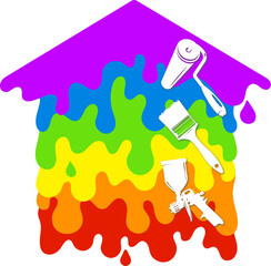 Smudges of drops of colored paint in the form of painting a house