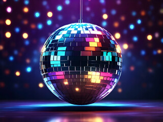 Obraz premium disco ball with disco lights. club, sphere, nightclub, discoball, night, bright,Ai generated 