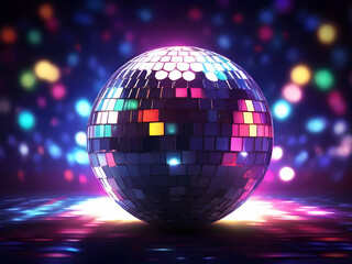 disco ball with disco lights. disco, ball, party, mirror, dance, club, disco ball, music, light, sphere, nightclub, reflection,Ai generated 